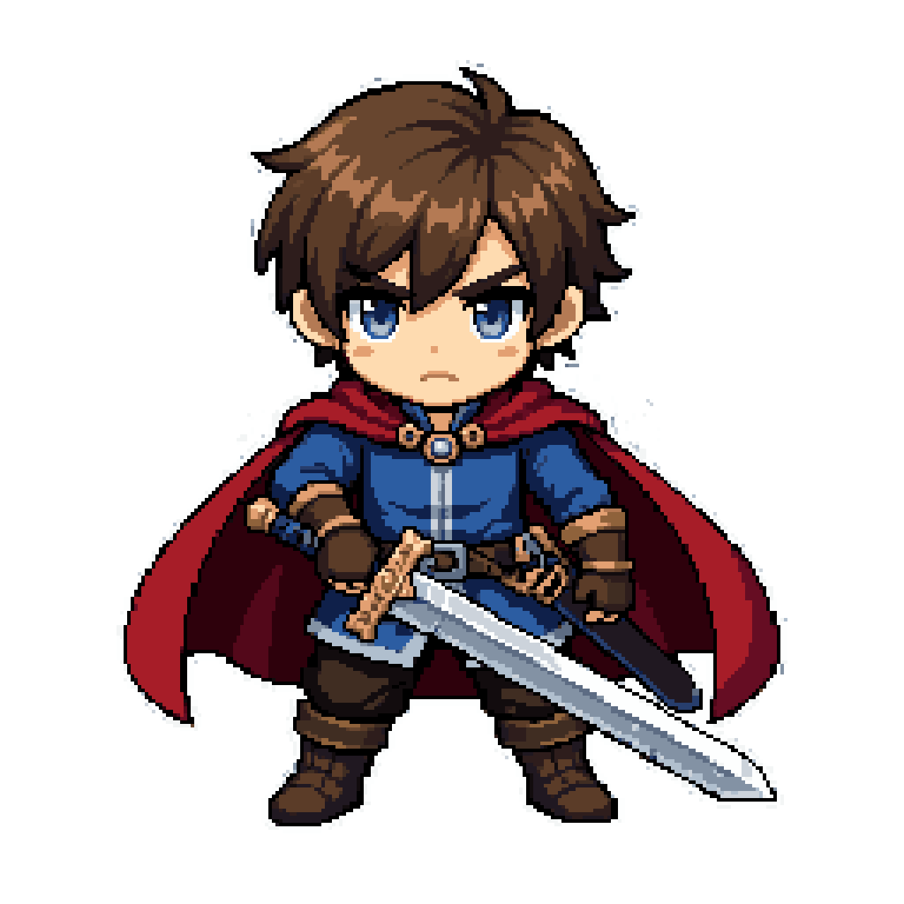 Chibi Male Swordsman in Blue Tunic pixel art