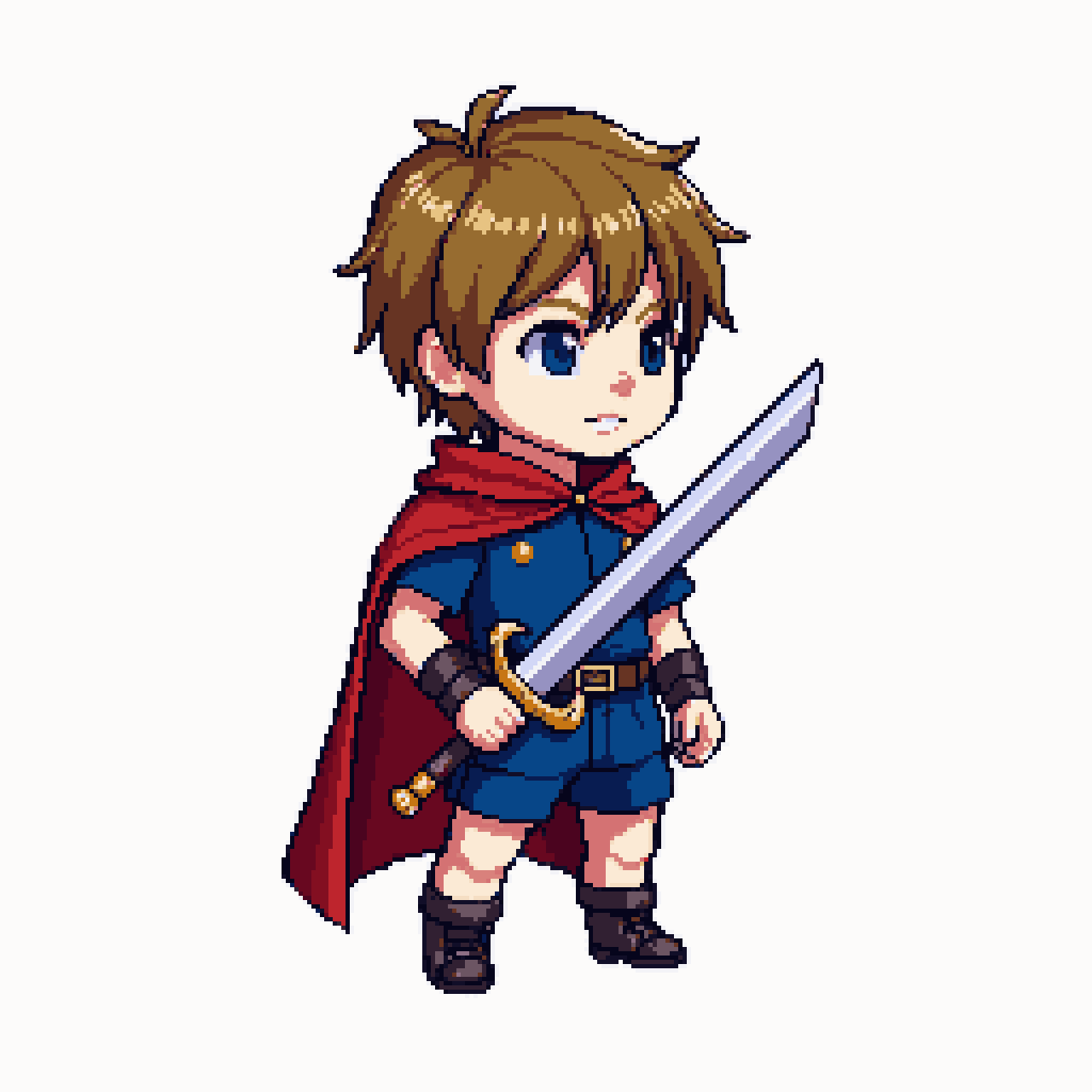 Chibi Male Swordsman in Blue Tunic pixel art