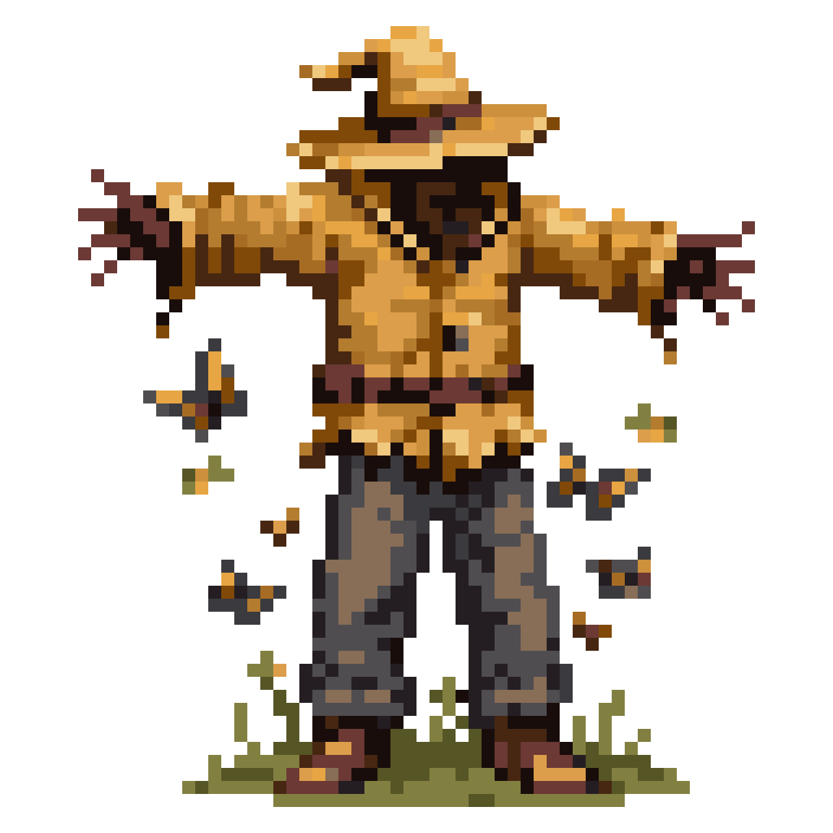 Lanky Scarecrow Creature with Butterflies pixel art