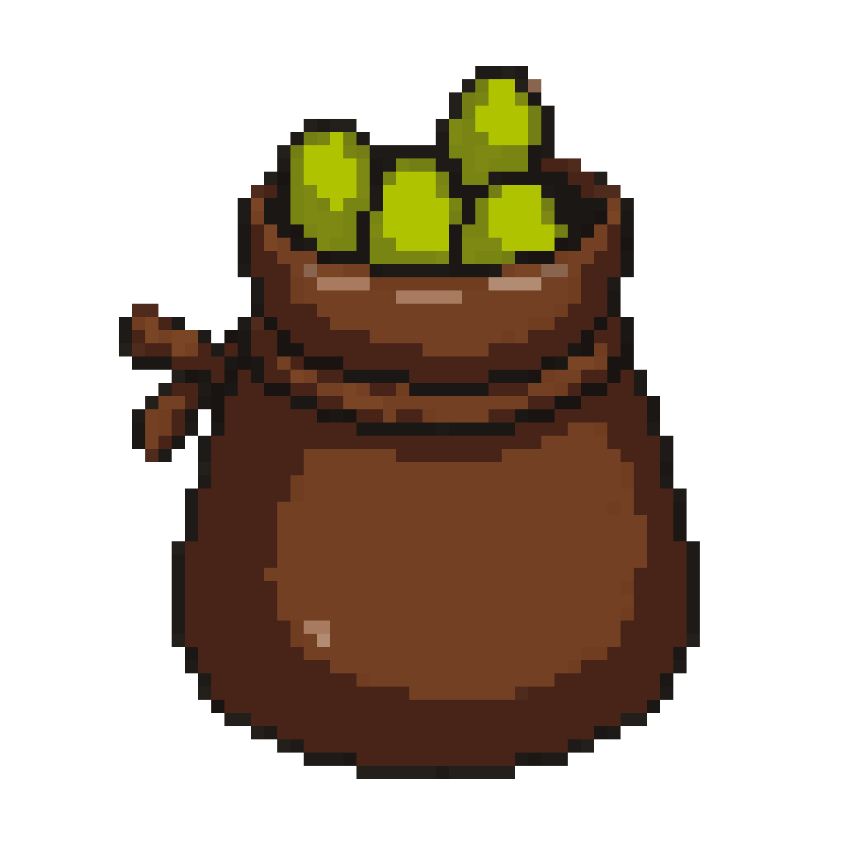small brown leather pouch with beans pixel art
