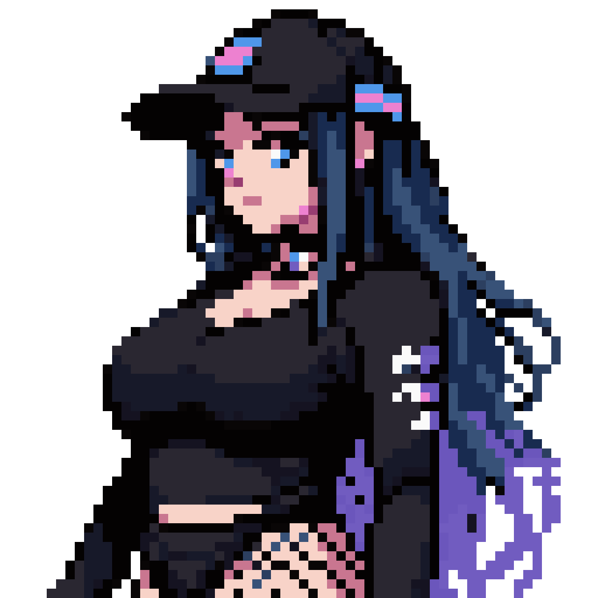 thick goth girl in trans colors pixel art