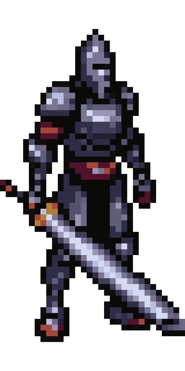 Character in Dark Grey Plate Armor pixel art