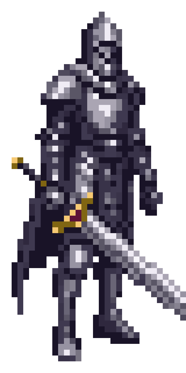 Character in Dark Grey Plate Armor pixel art