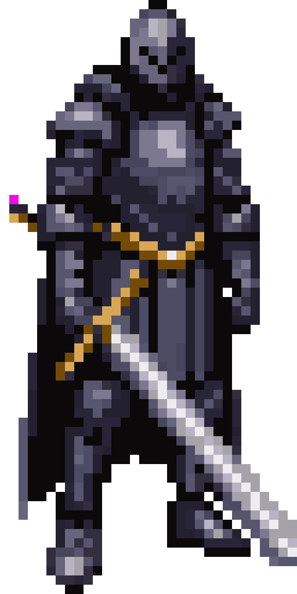 Character in Dark Grey Plate Armor pixel art