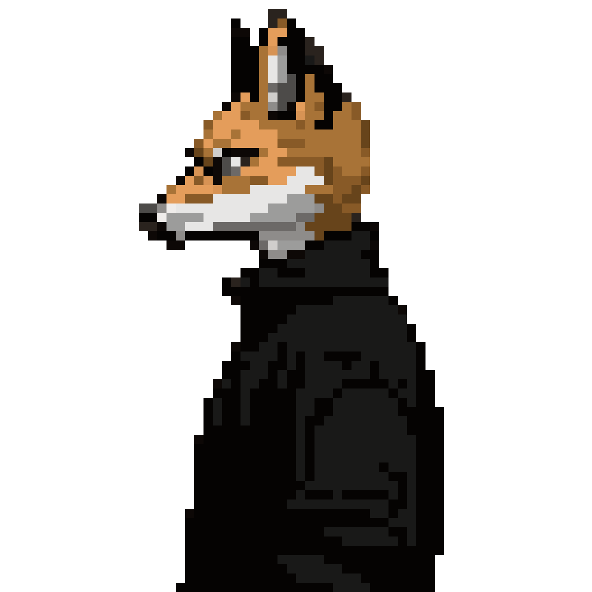 Man in Long Black Clothes with Fox Mask pixel art
