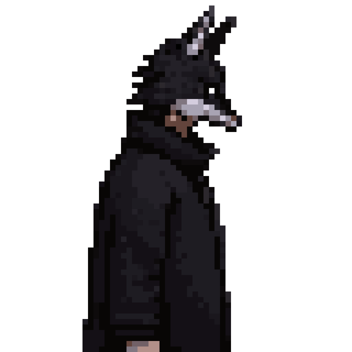 Man in Long Black Clothes with Fox Mask pixel art