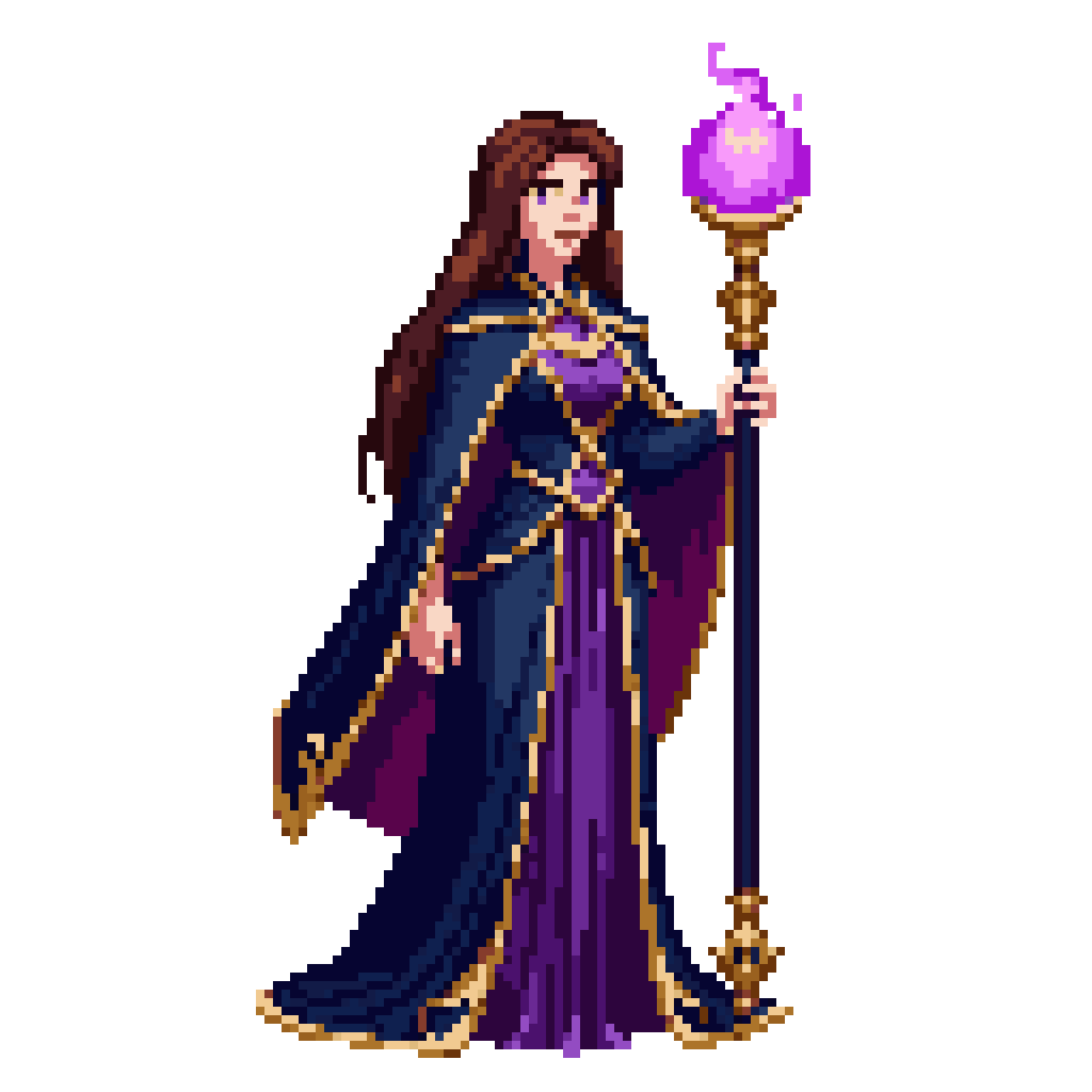Full-body sprite of a regal pixel art