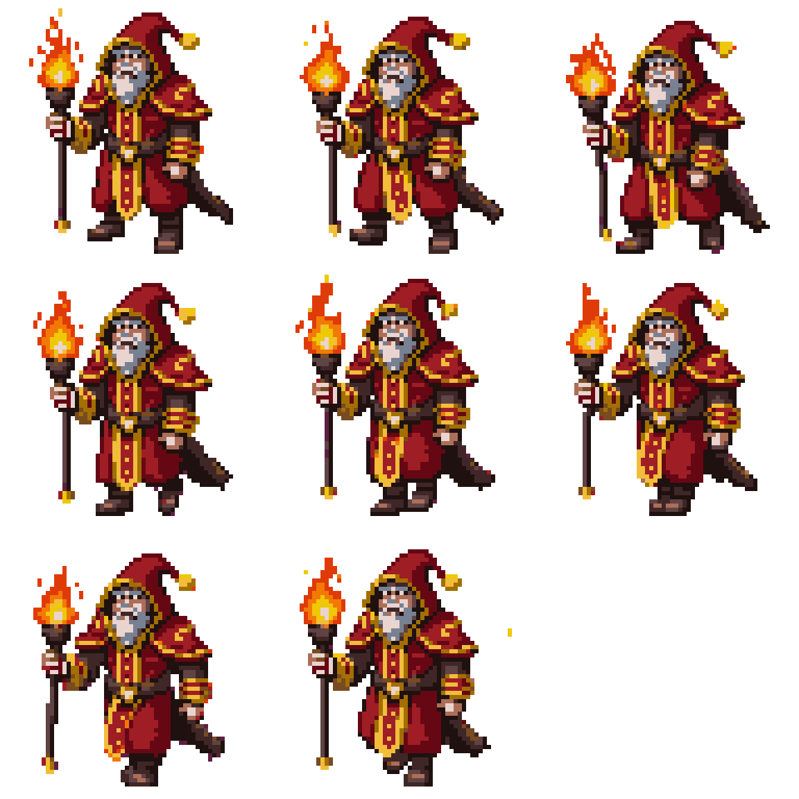 male fire realm mage sprite Walking pixel art