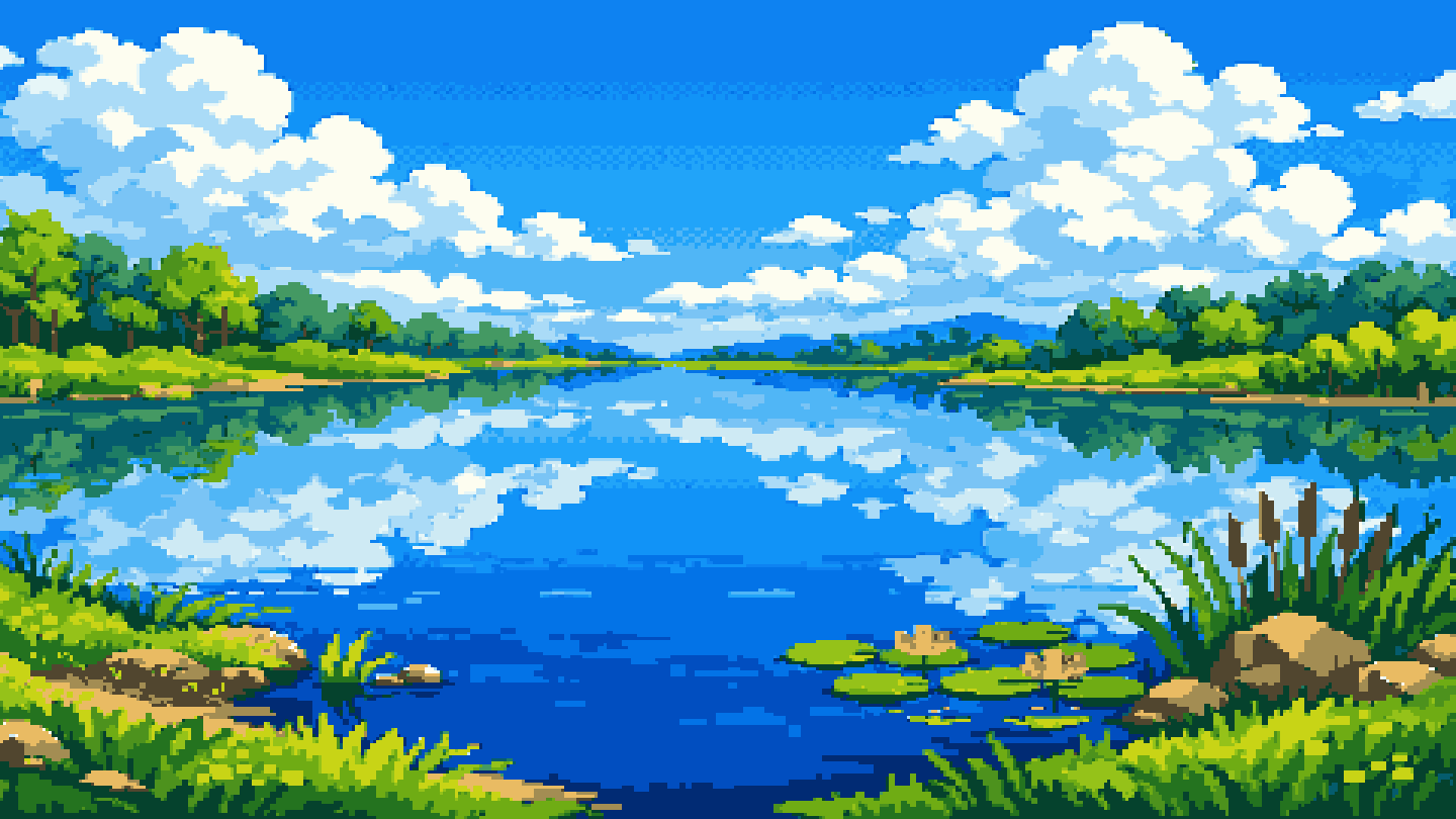 Sunny Day at a Pond pixel art