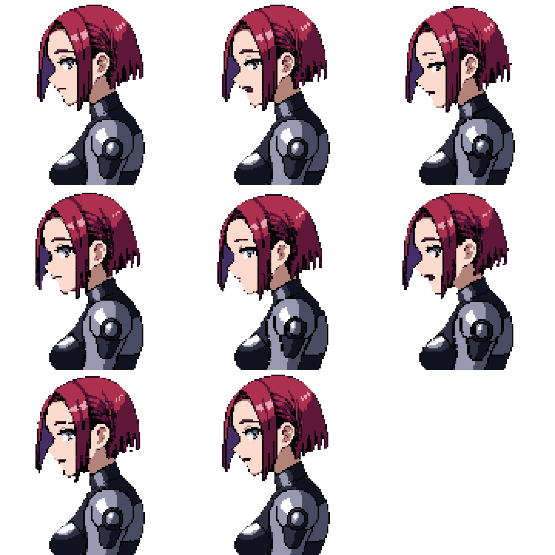 Female Android with Colorful Hair Idle pixel art