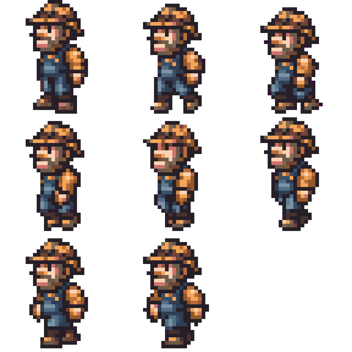 Old Miner in Dirty Clothes Walking pixel art