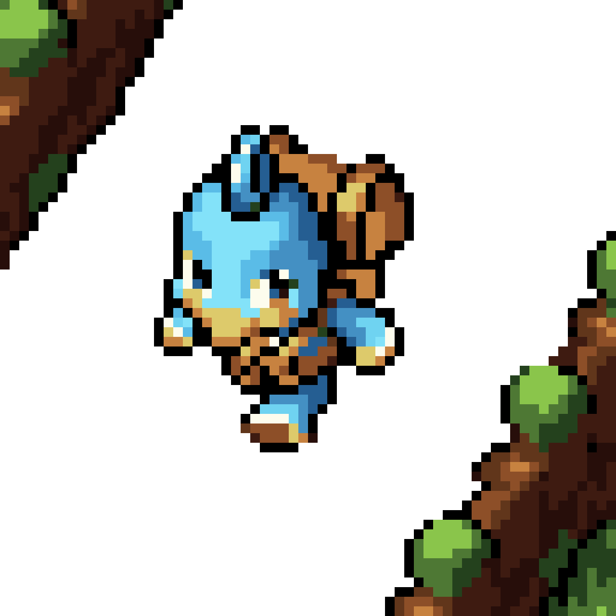 small blue character walking pixel art