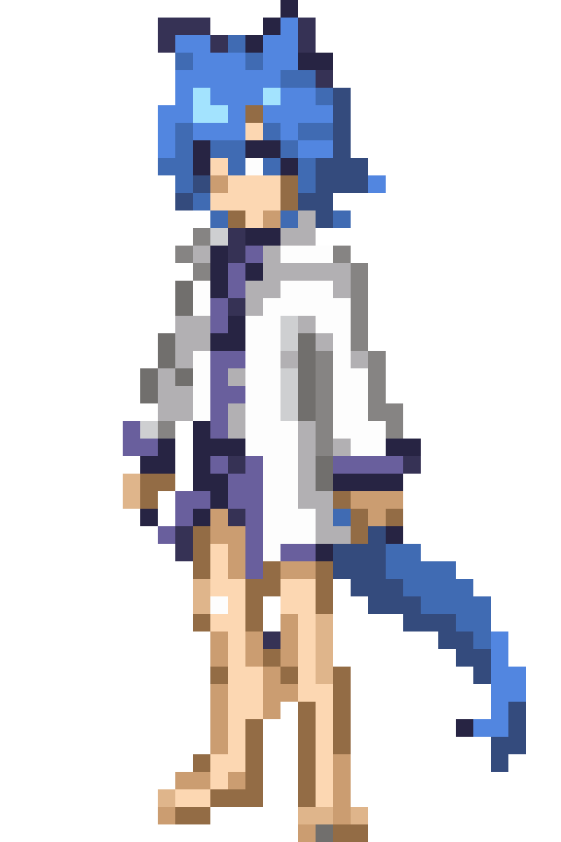 Front view catboy with blue hair pixel art