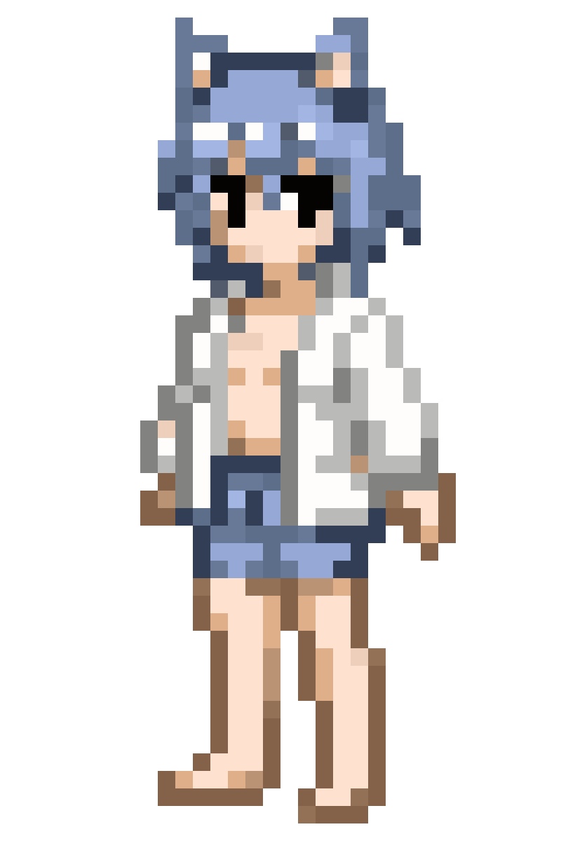 Front view catboy with blue hair pixel art