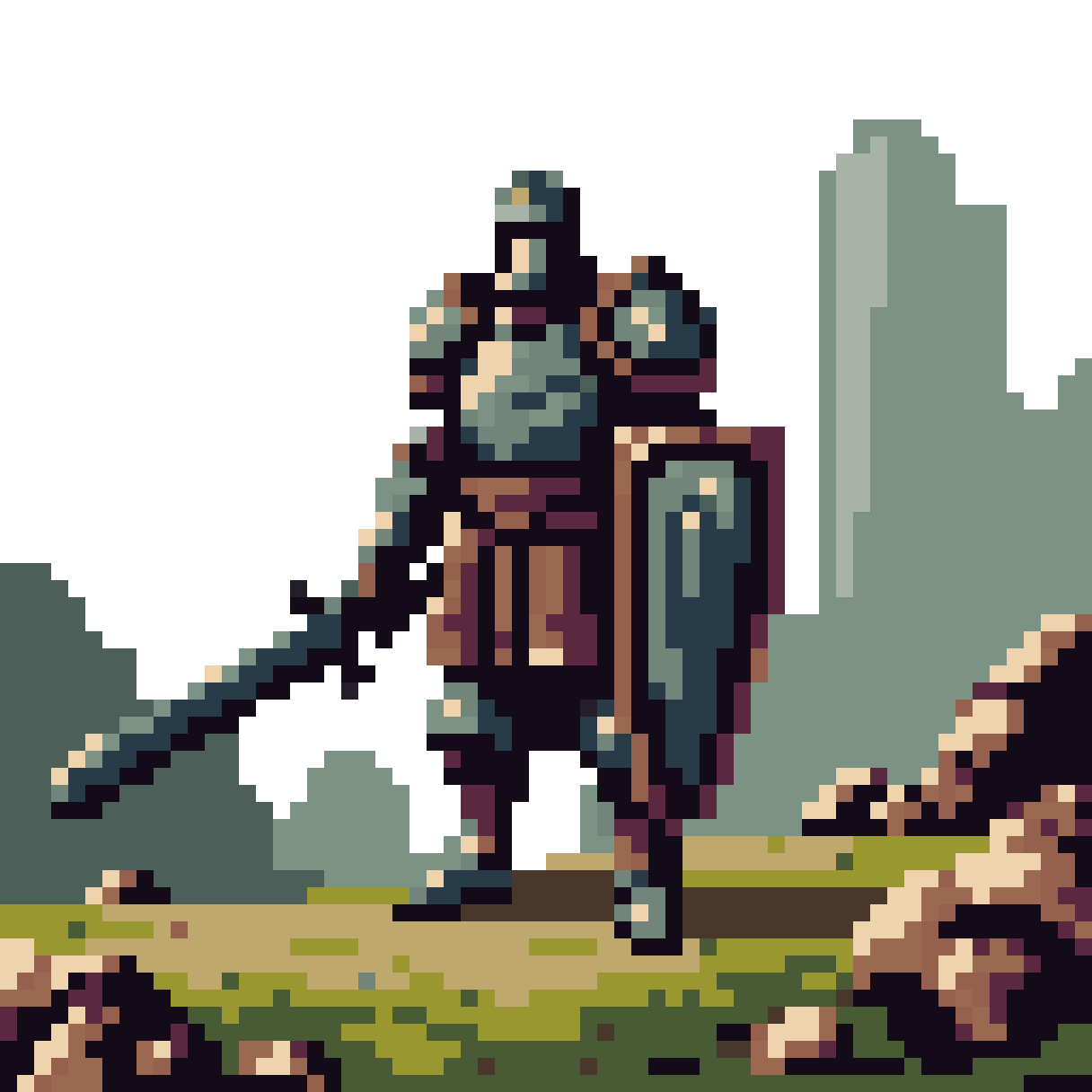 Solitary Knight in Rusted Armor pixel art