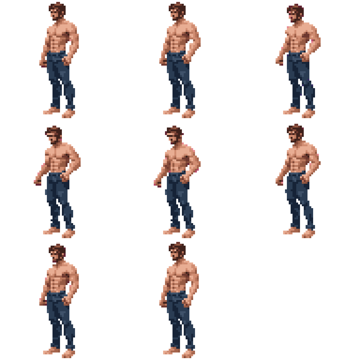 shirtless athletic white guy Idle pixel art