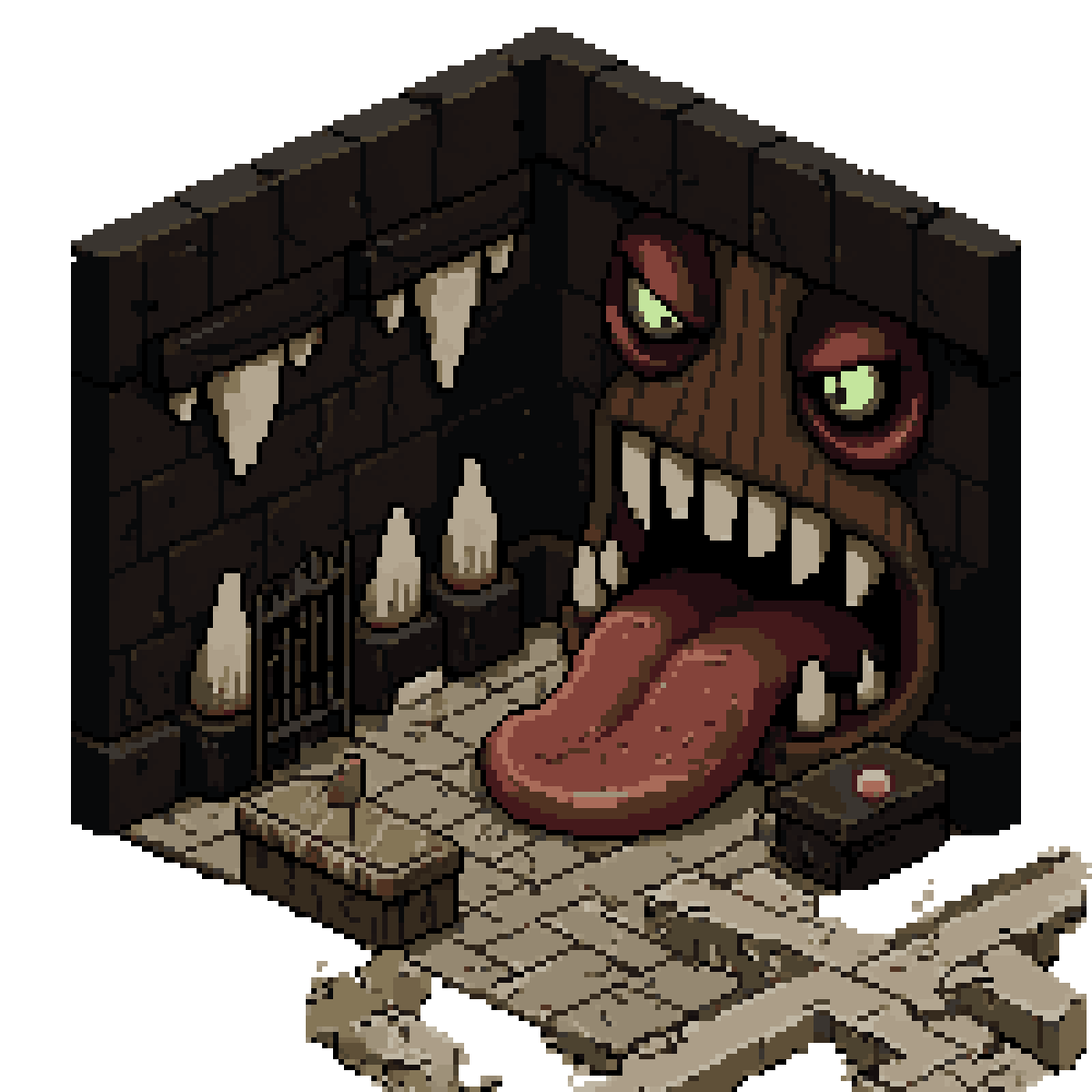 Pixel art, isometric room interior, pixel art