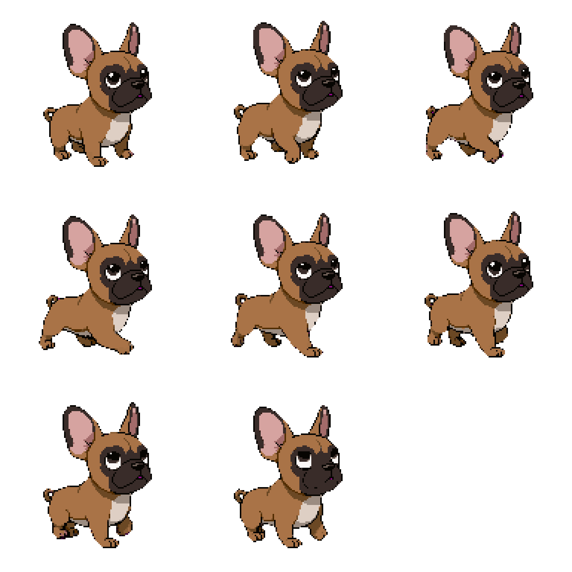 French Bulldog Character Design Walking pixel art