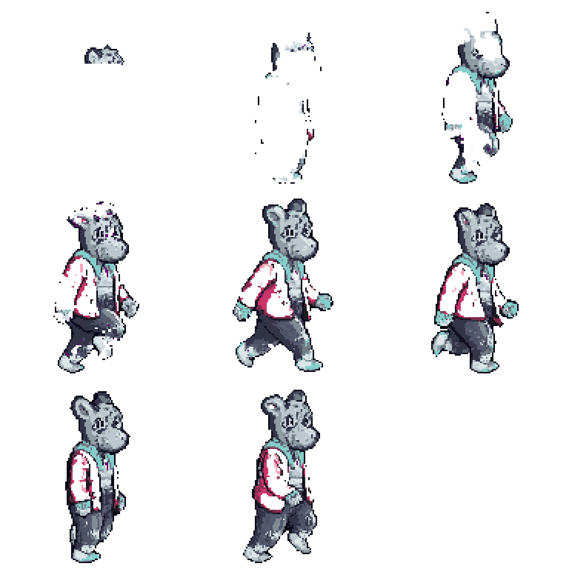 character walking forward, legs alternating pixel art