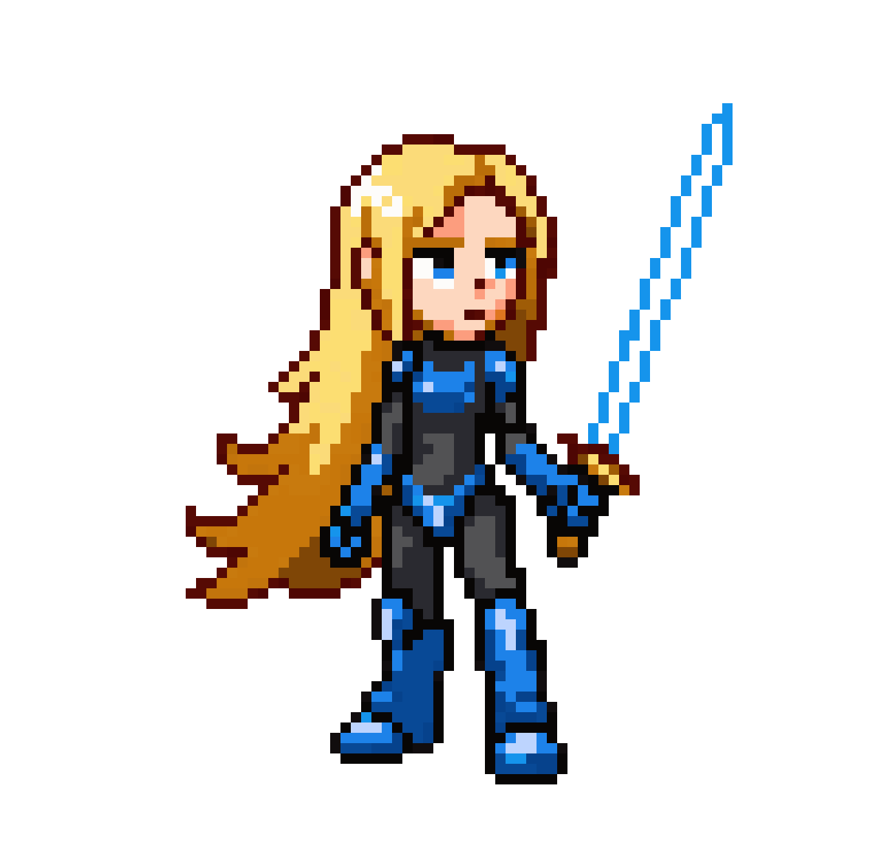 Blonde Cyborg with Blue Sword pixel art