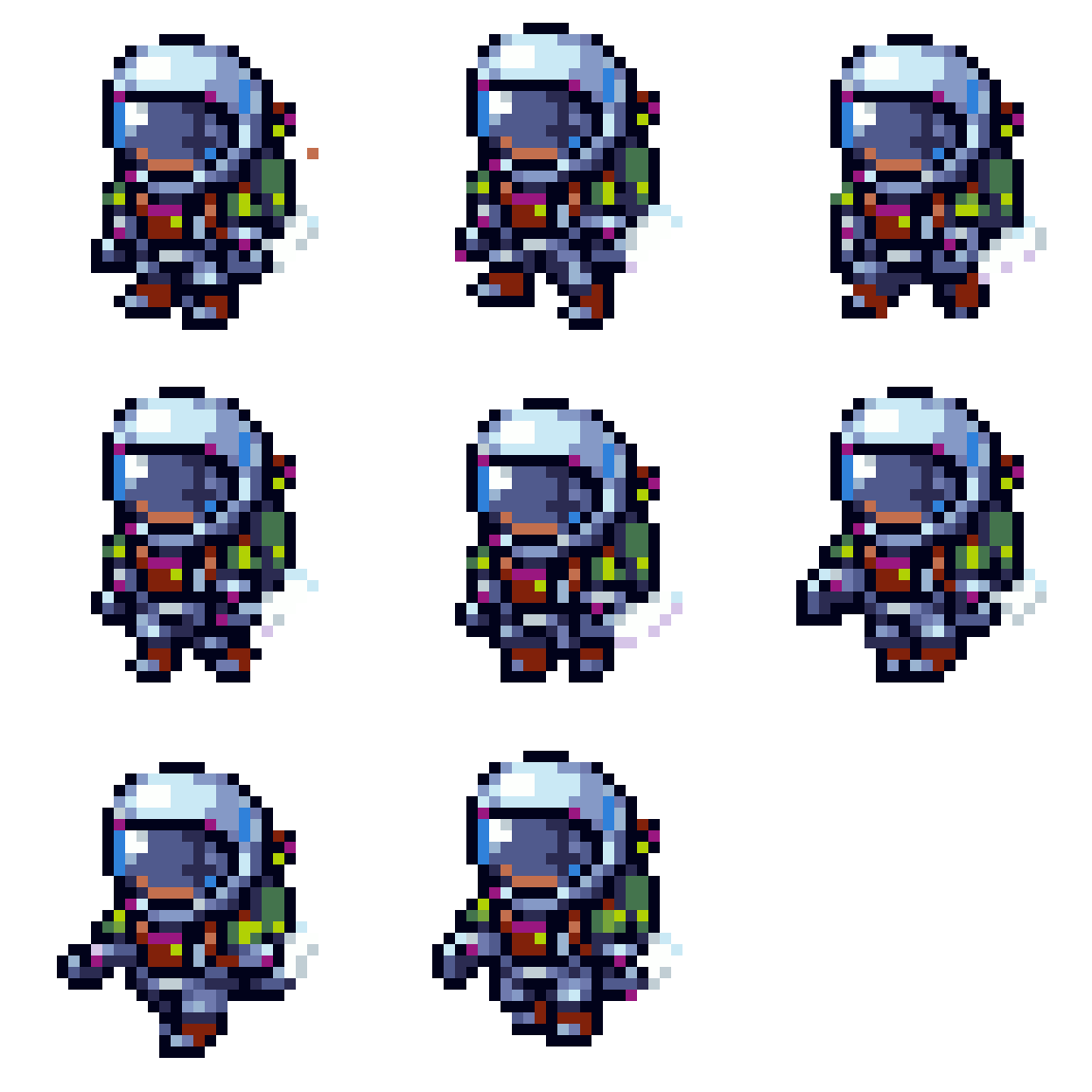Futuristic Space Explorer Character Running pixel art