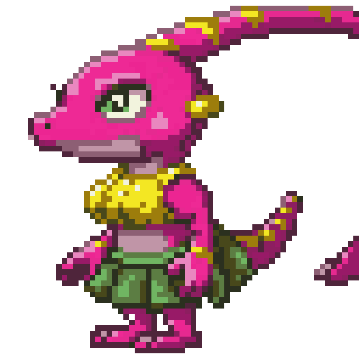 female dinosaur from a side-scrolling game pixel art