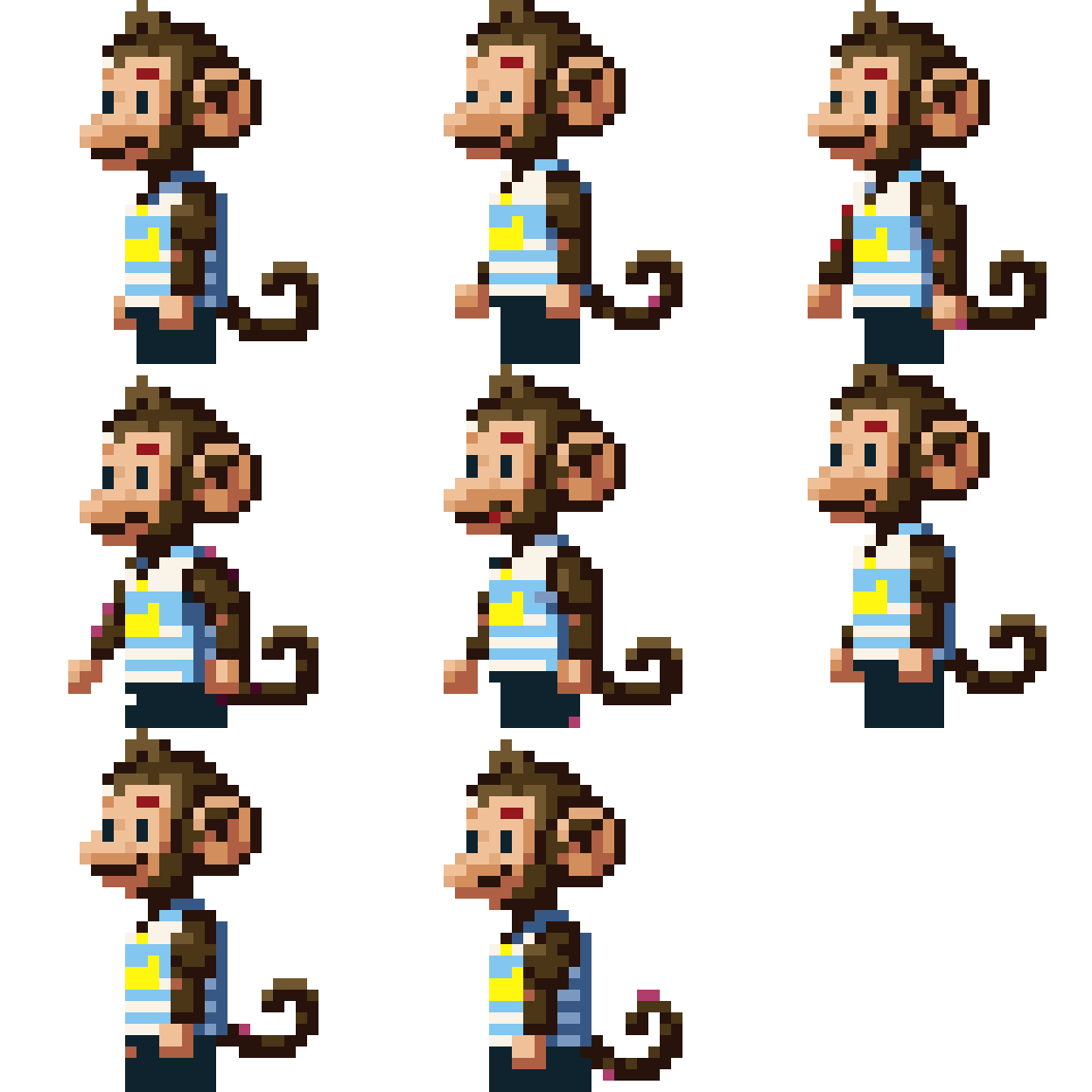 young monkey in basketball jersey Walking pixel art
