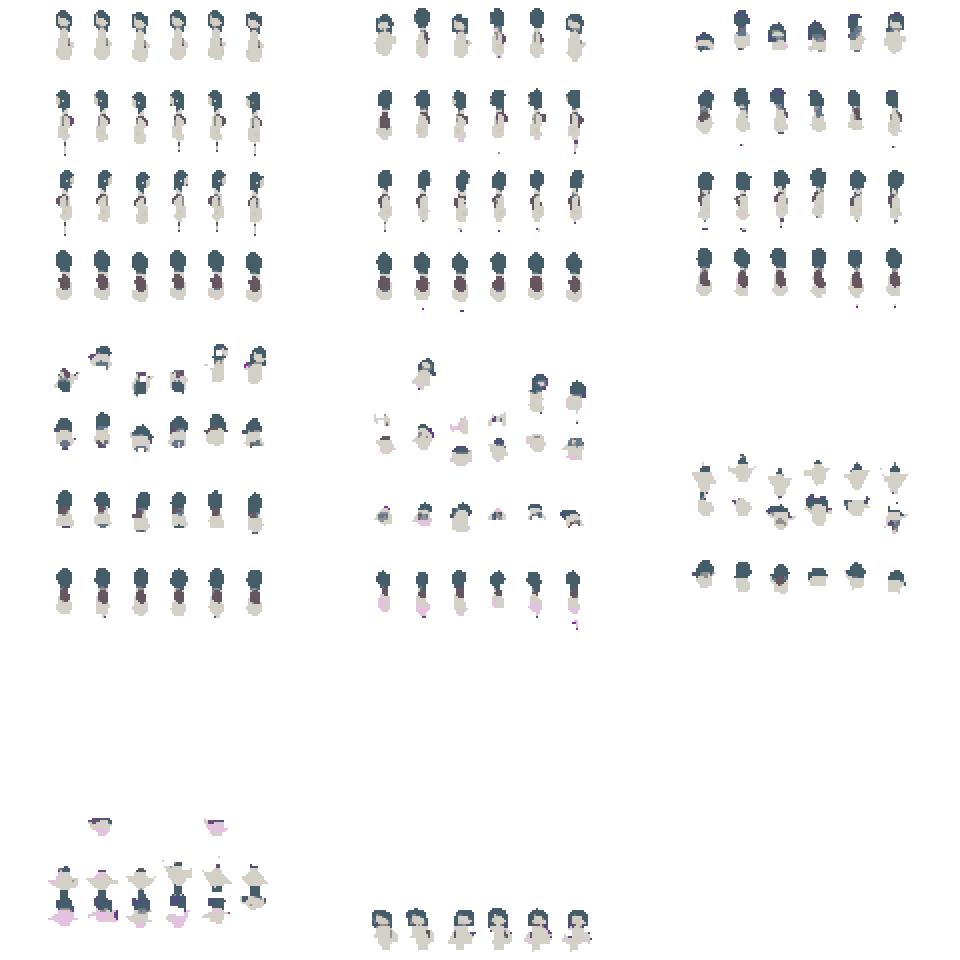character collapsing, stagger then fall pixel art