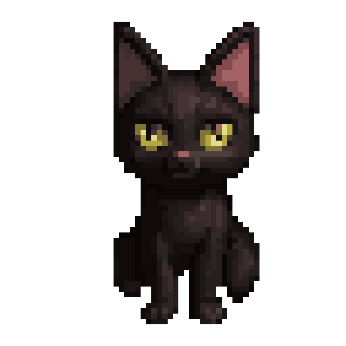 black pixel cat with green eyes pixel art