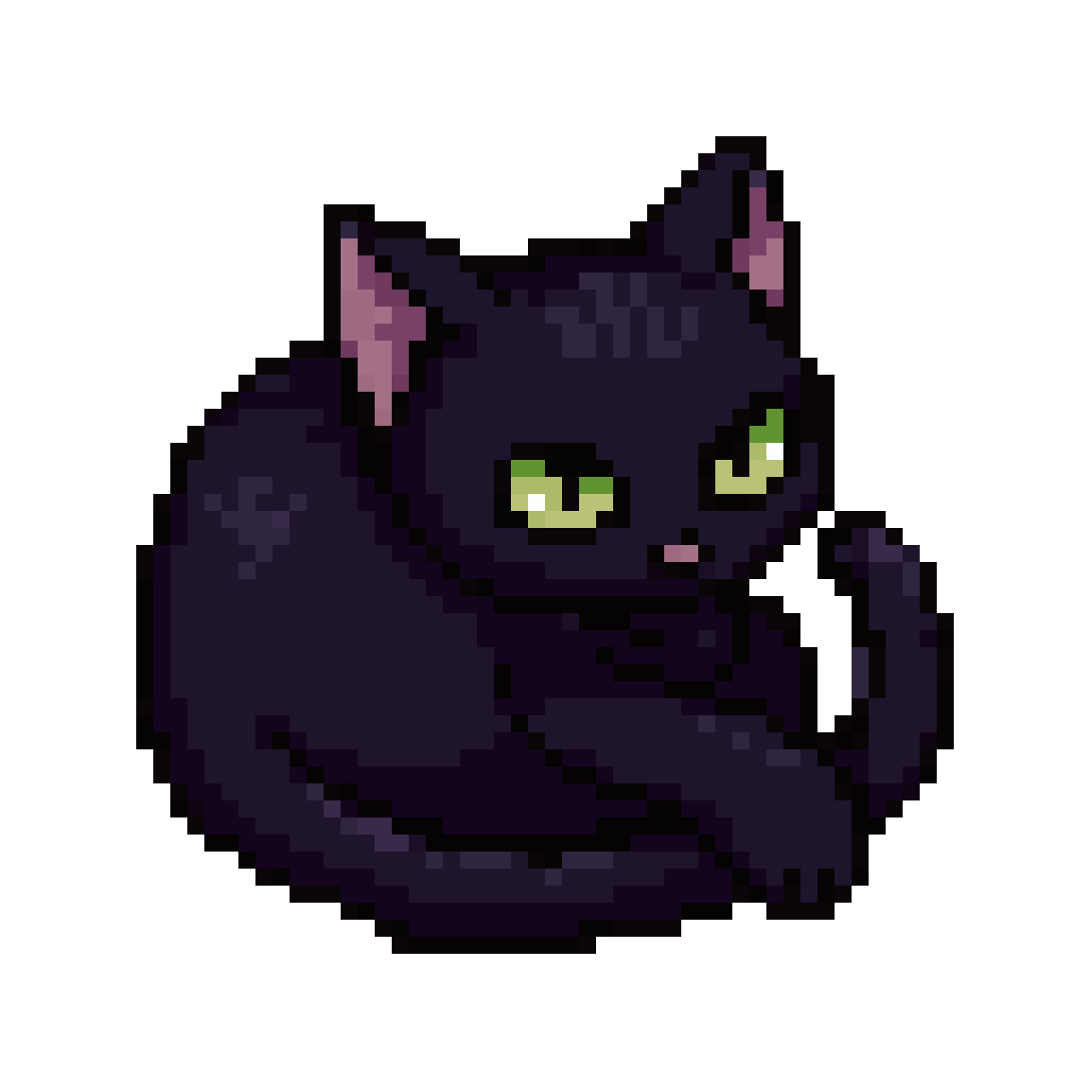 black pixel cat with green eyes pixel art