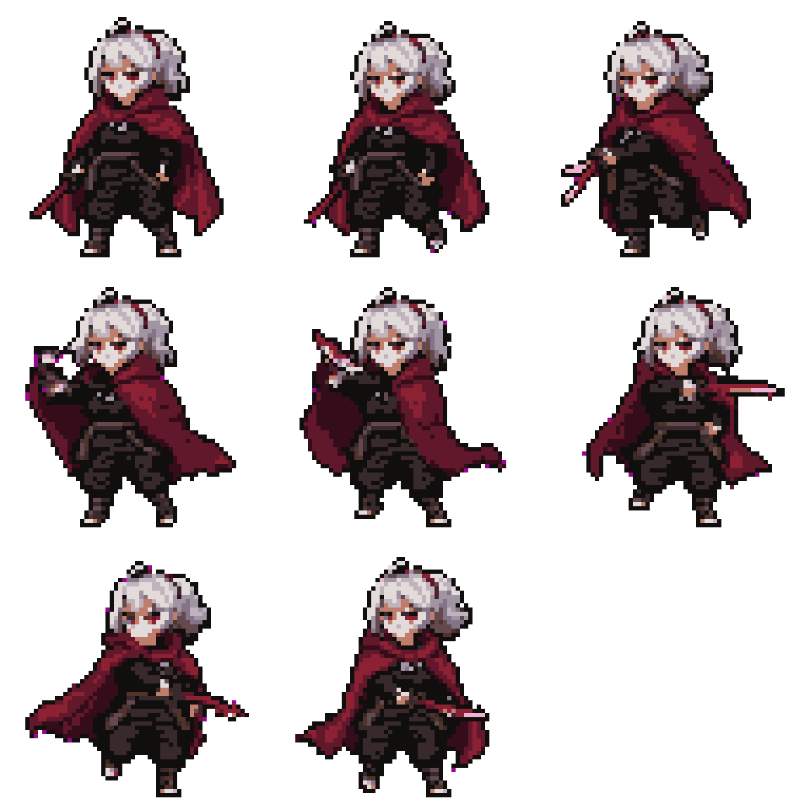 A slim, agile female swordsman Attacking pixel art