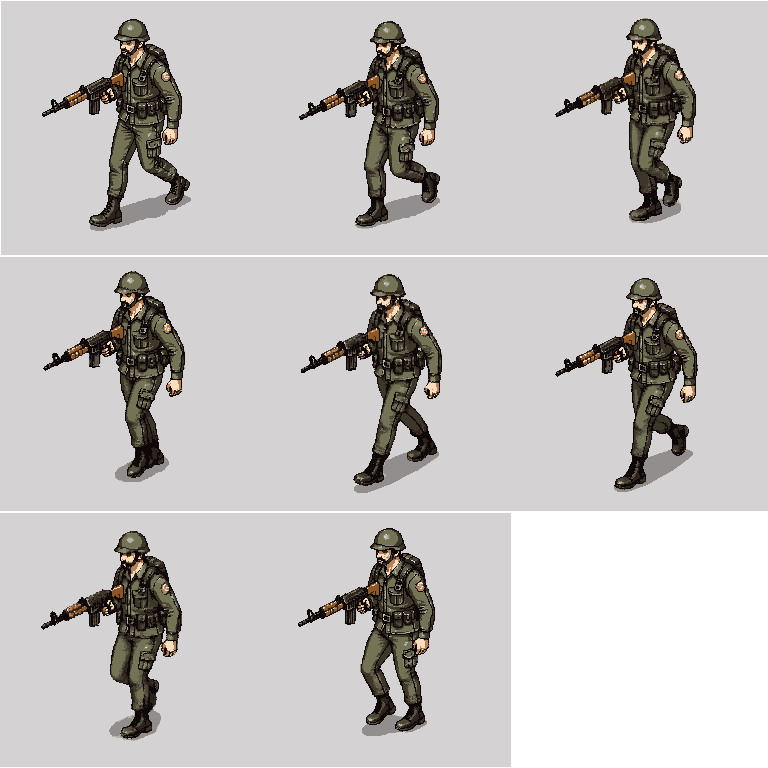 Animation of a soldier walking base Walking pixel art