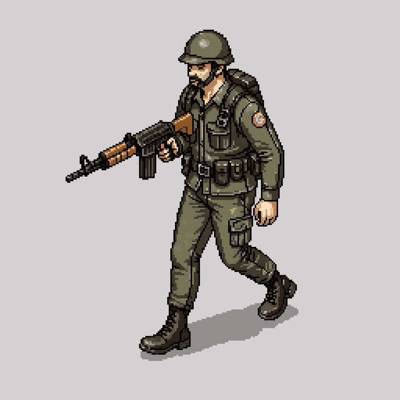 Animation of a soldier walking base pixel art