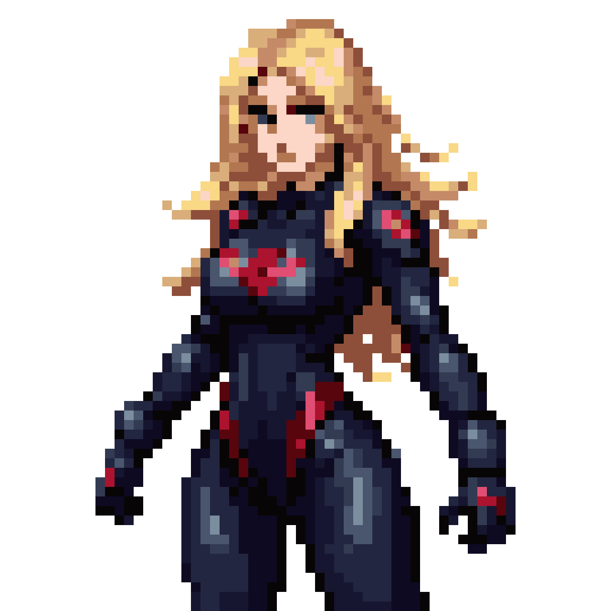 Battle-Ready Woman in Motorcycle Suit pixel art