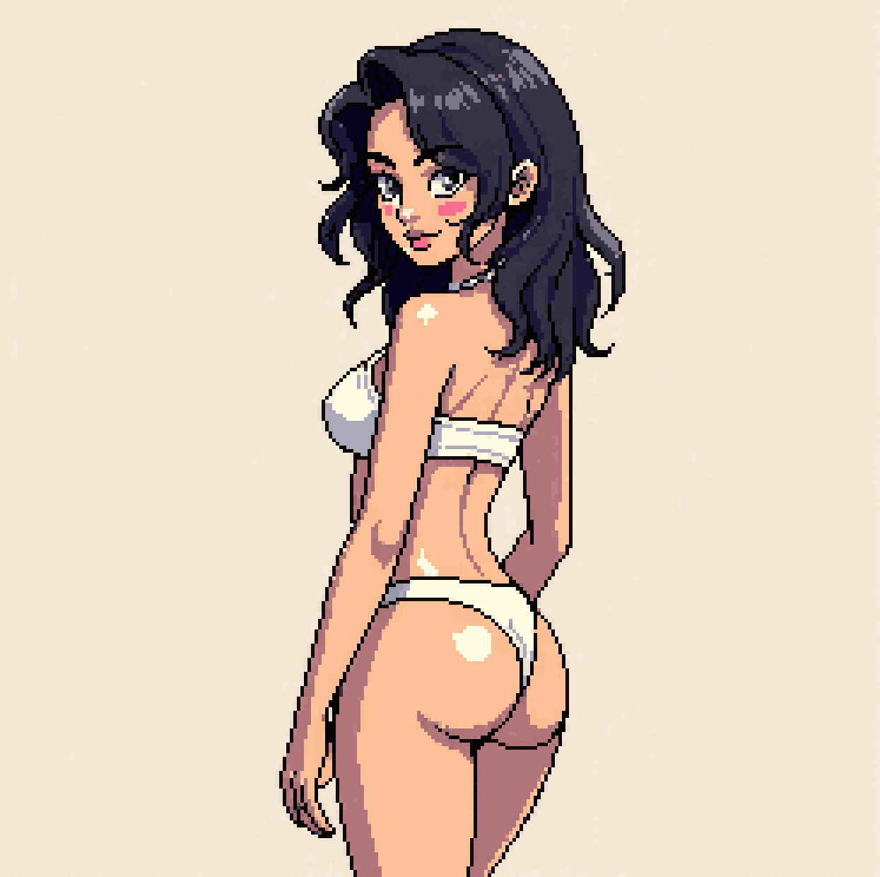 Anime Style Latina in Tan Bodysuit pixel art