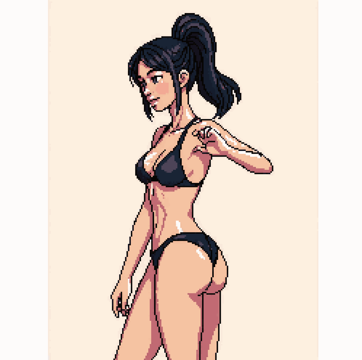 Anime Latina in Black Bikini pixel art