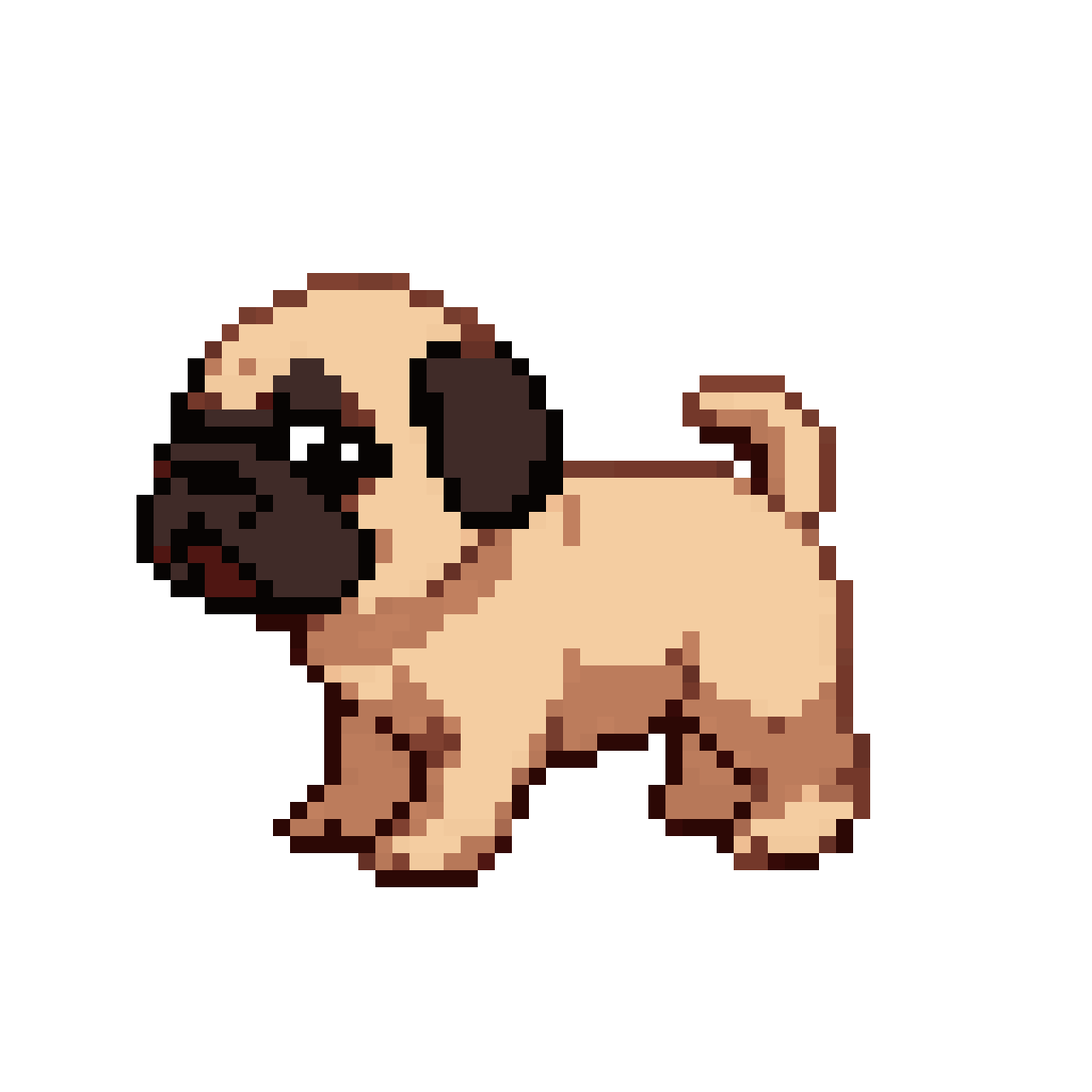 A pug walking on two feet pixel art