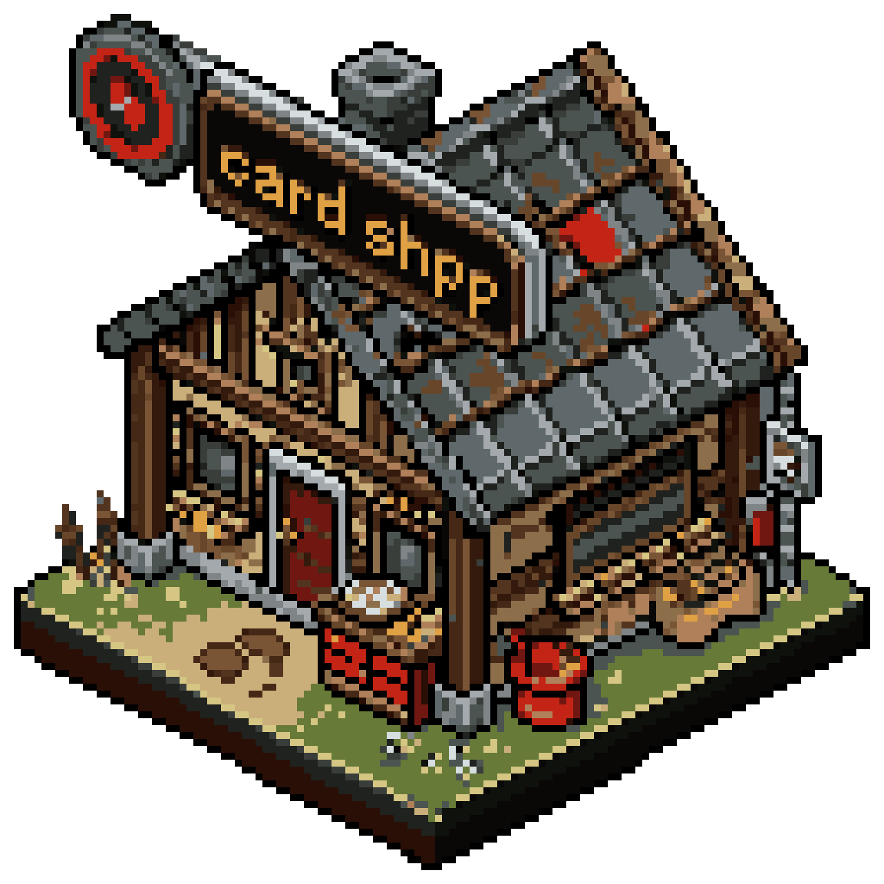 Poor House with Card Shop Sign pixel art