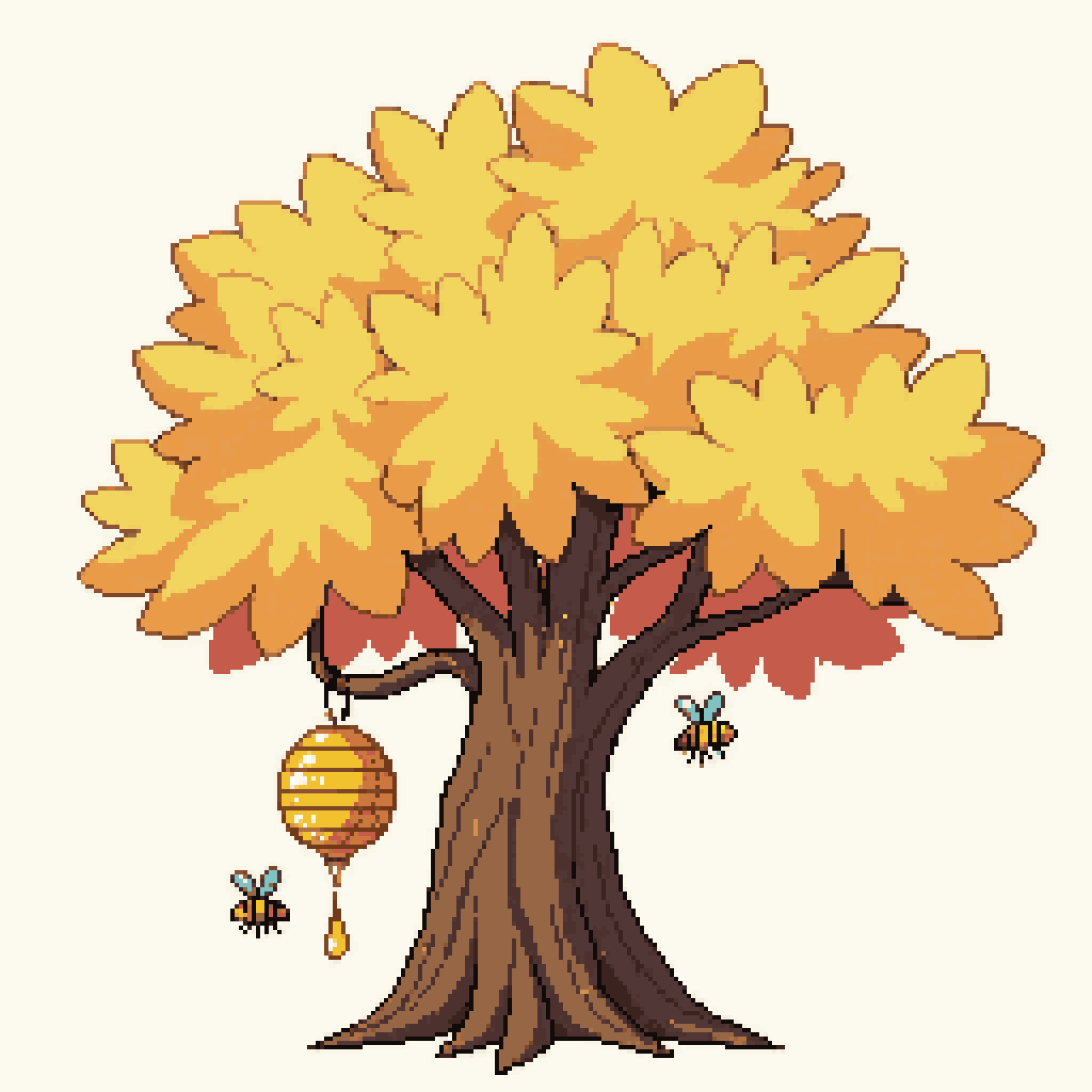 Maple Tree with Beehive and Bees pixel art
