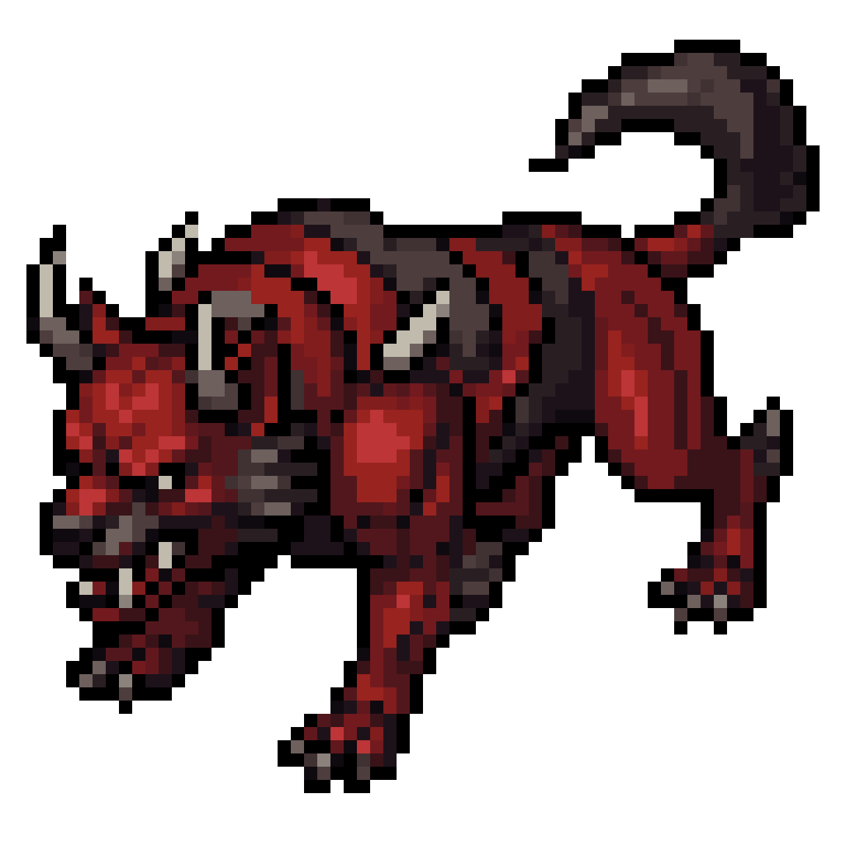 demonic hellhound with dark red skin pixel art