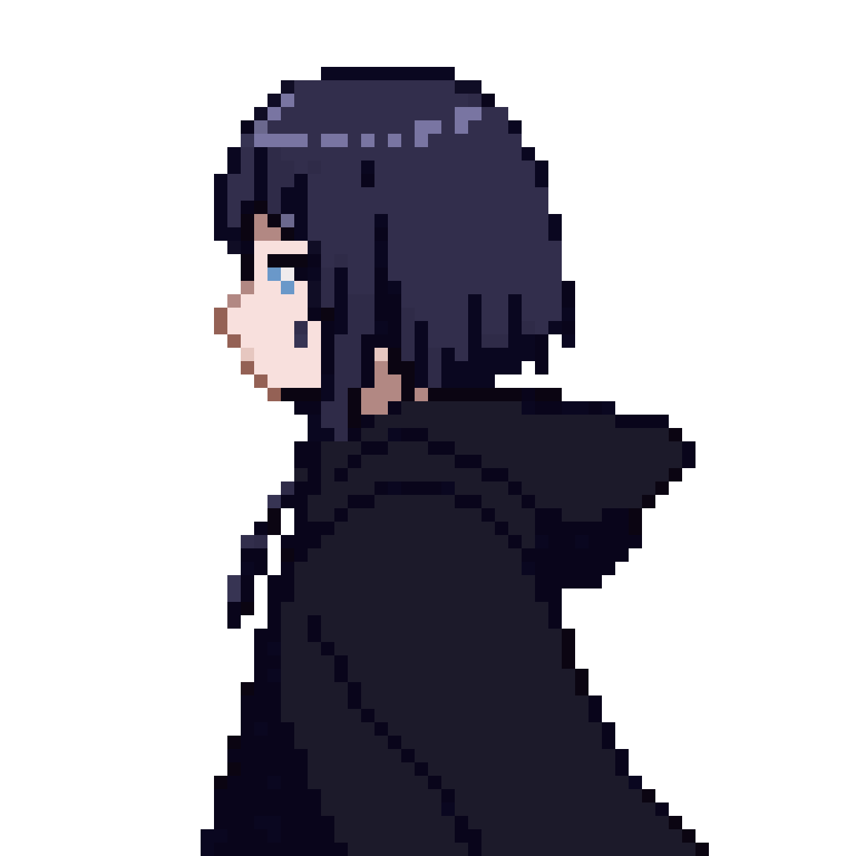 Dark hair girl cloak uniform pixel art