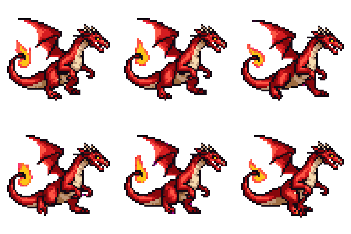 a red fire breathing dragon Walking pixel art