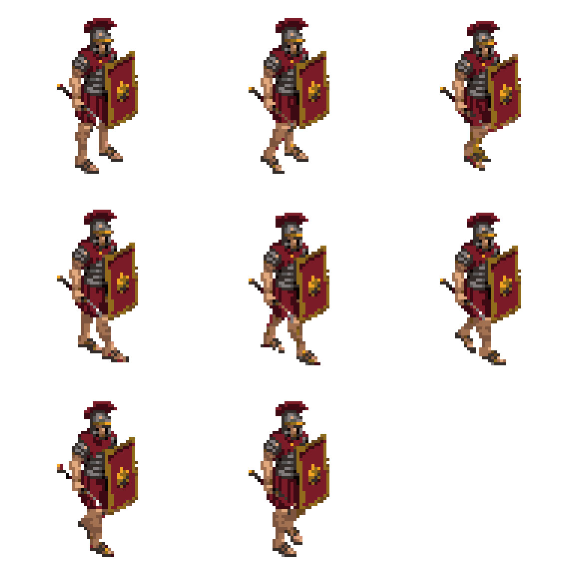 Roman legionary soldier in armor Walking pixel art
