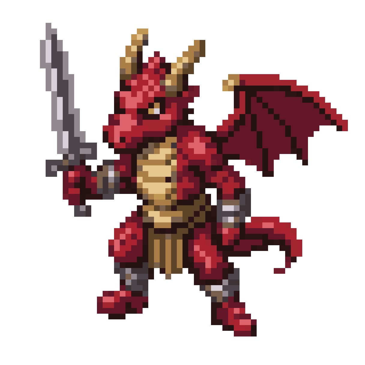 Hero in Red Dragon Mascot Costume pixel art
