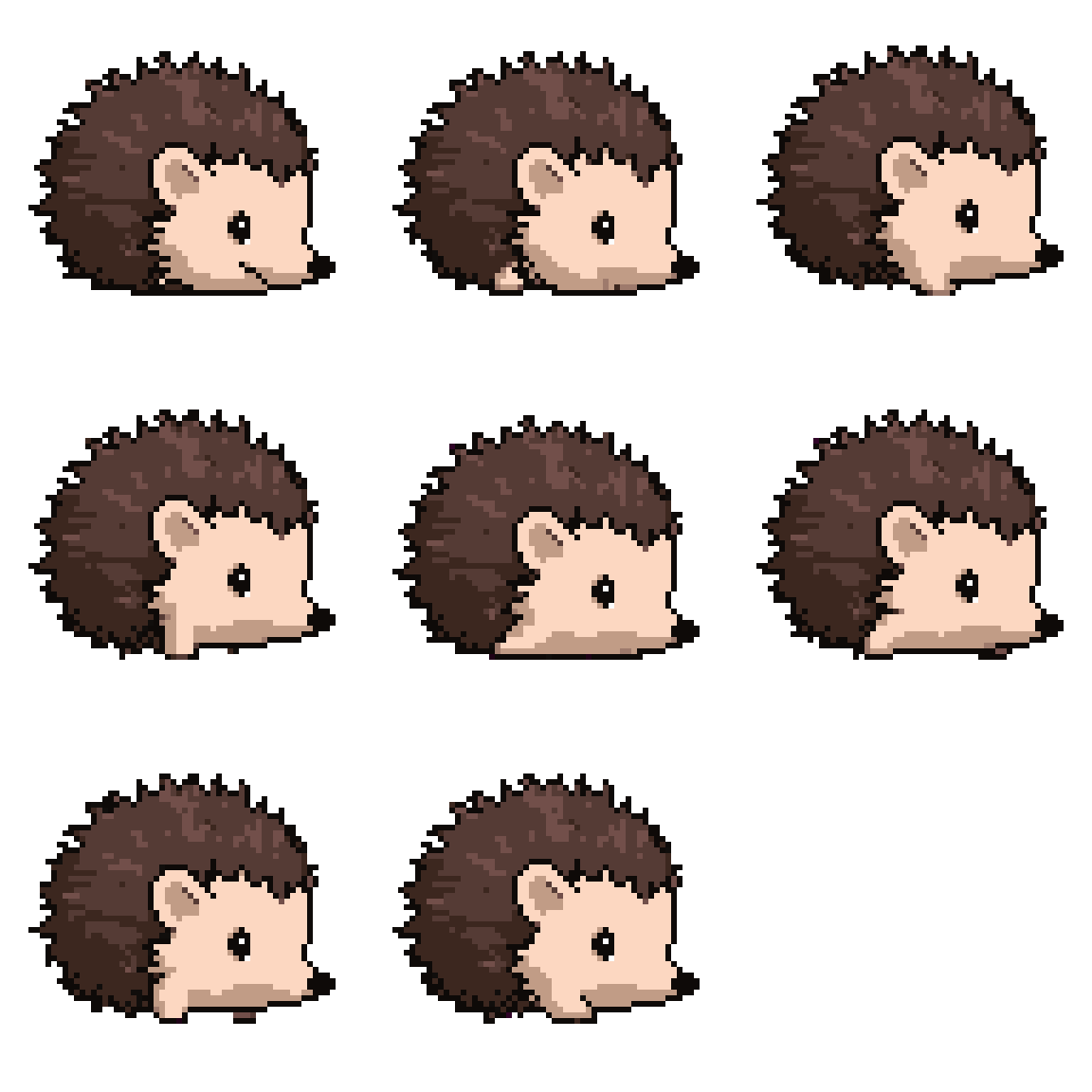 Curled Hedgehog with Spikes Walking pixel art