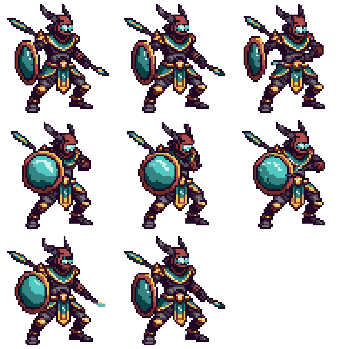 Corrupted Nazca Guardian Warrior Attacking pixel art