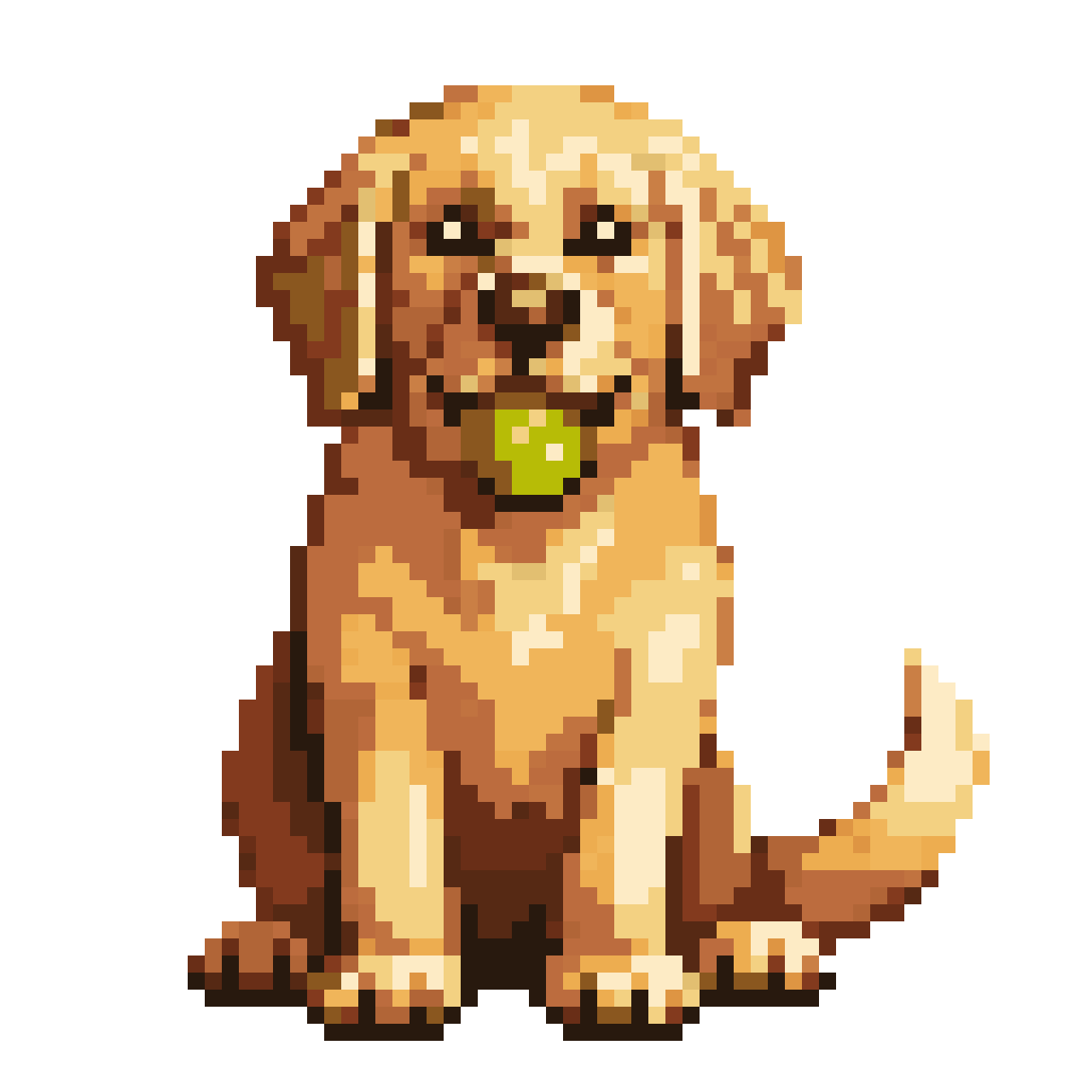 Happy Golden Retriever with Tennis Ball pixel art