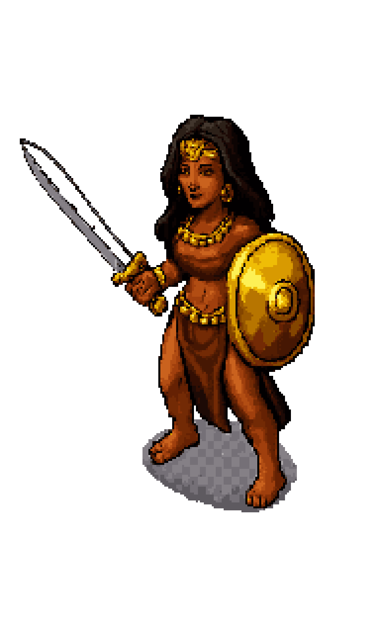 Map sprite of character with sword and shield pixel art