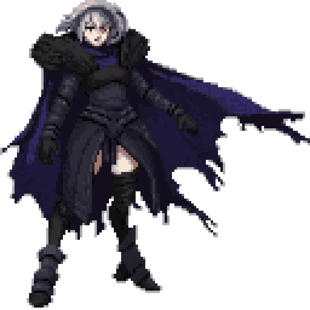 Powerful Female Warrior in Dark Armor pixel art