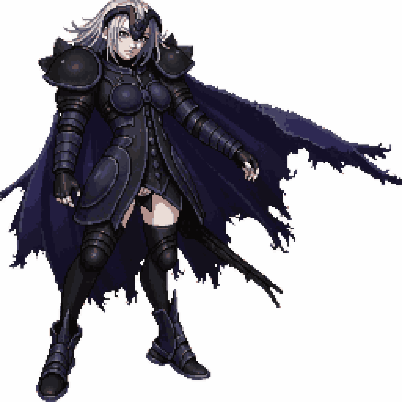 Powerful Female Warrior in Dark Armor pixel art